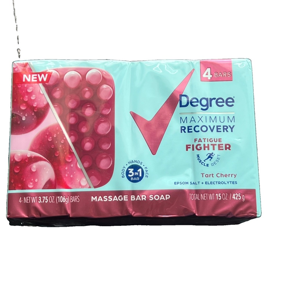 Degree Maximum Recovery Tart Cherry Massage Bar Soap 4 Pack 3.75 oz NEW Sealed